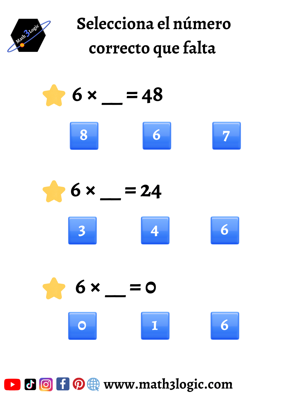 Ejercicio tabla del 6 math3logic3