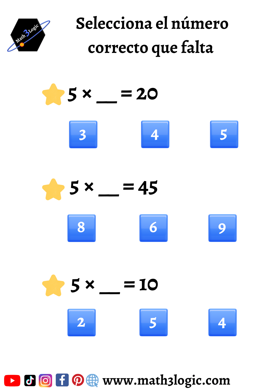 Tabla del 5 ejercicio 5 math3logic