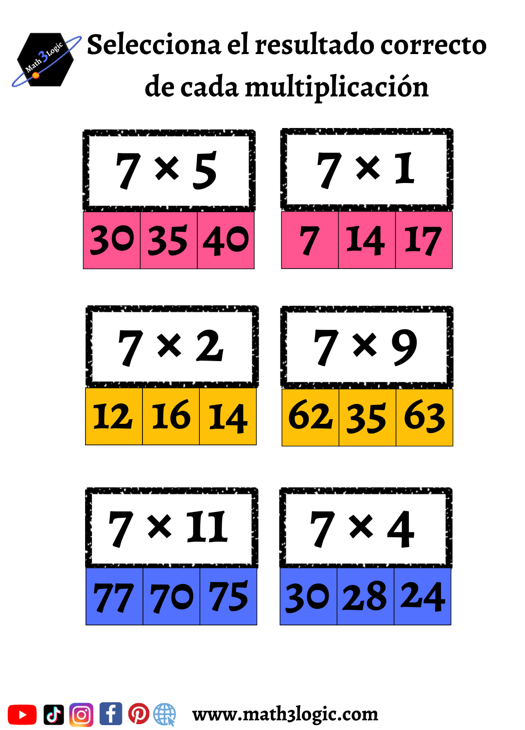 ejercicio tabla del 7 math3logic