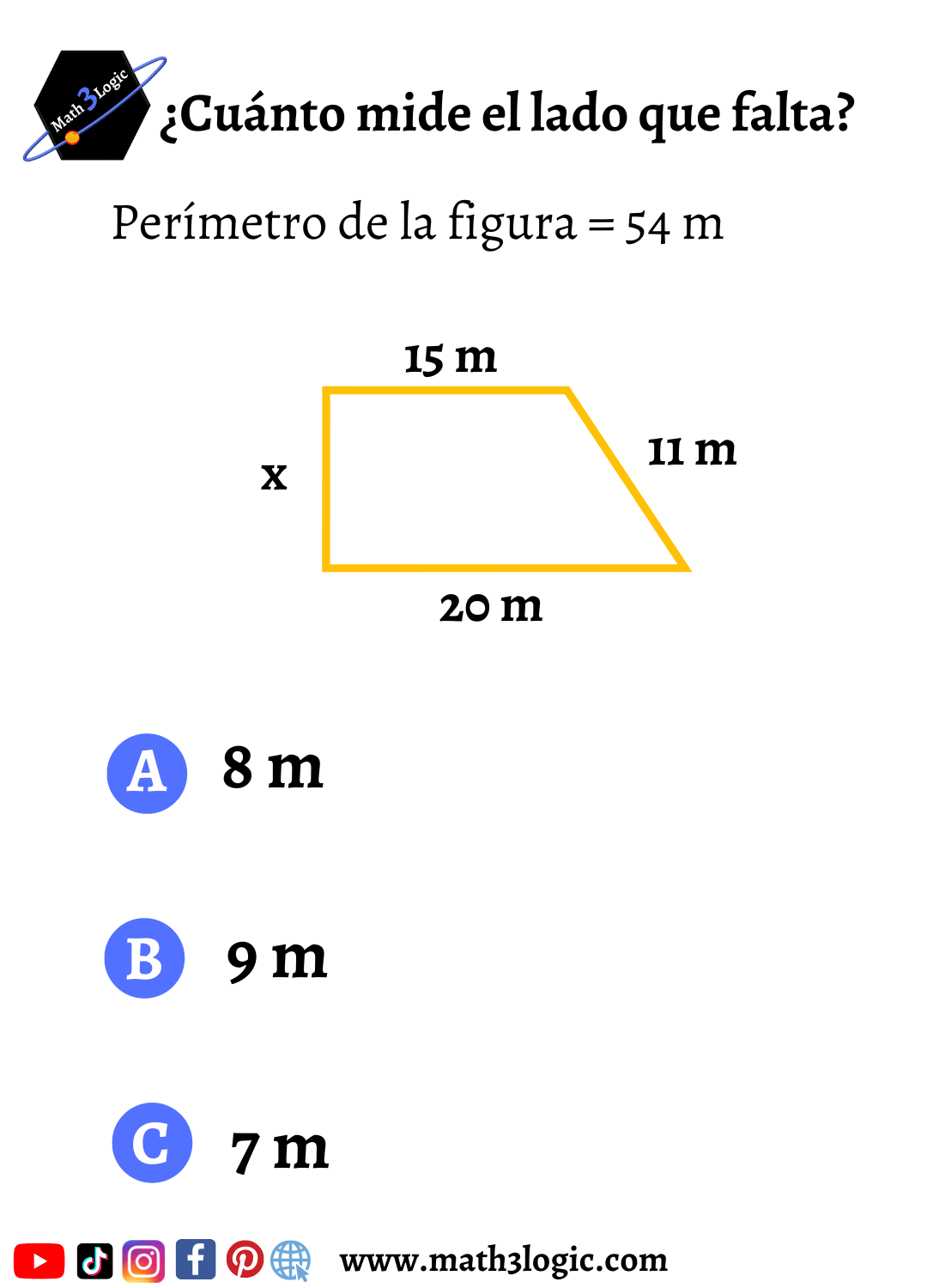Determinar la medida que falta usando el perímetro 6