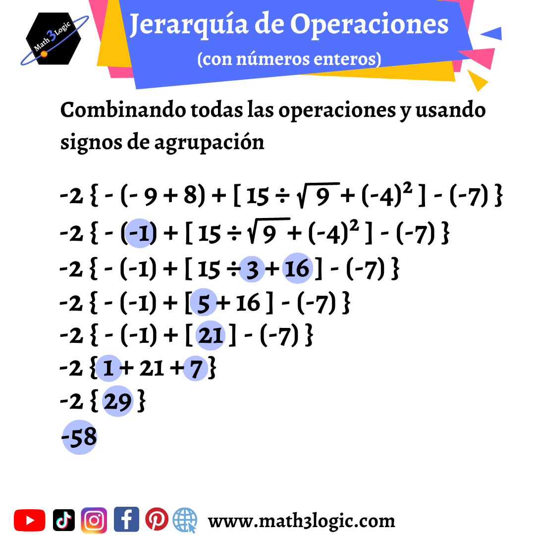 Combinando Jerarquía de operaciones con números enteros