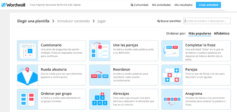 Wordwall, crea juegos educativos.